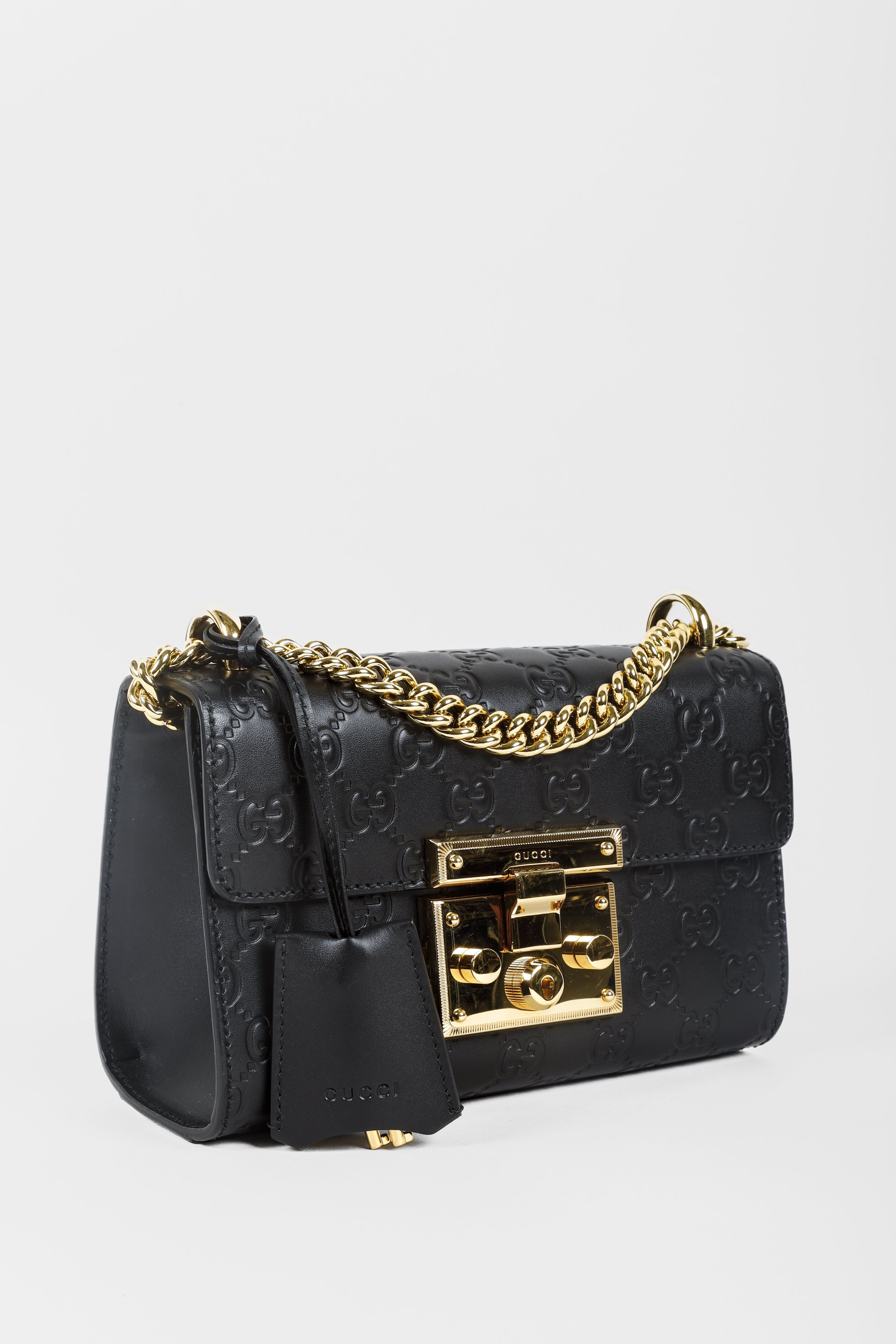 Gucci Small Black Leather Guccissima GG Padlock Bag BLOGGER ARMOIRE